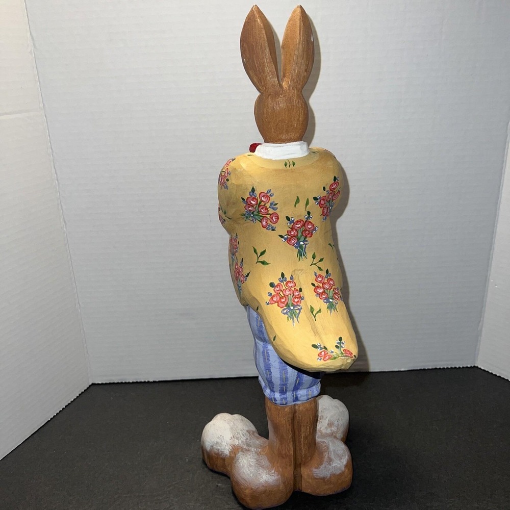 Vintage Style Handpainted Easter Bunny Figurine Floral Tailcoat 2-Piece Decor - Picture 4 of 9
